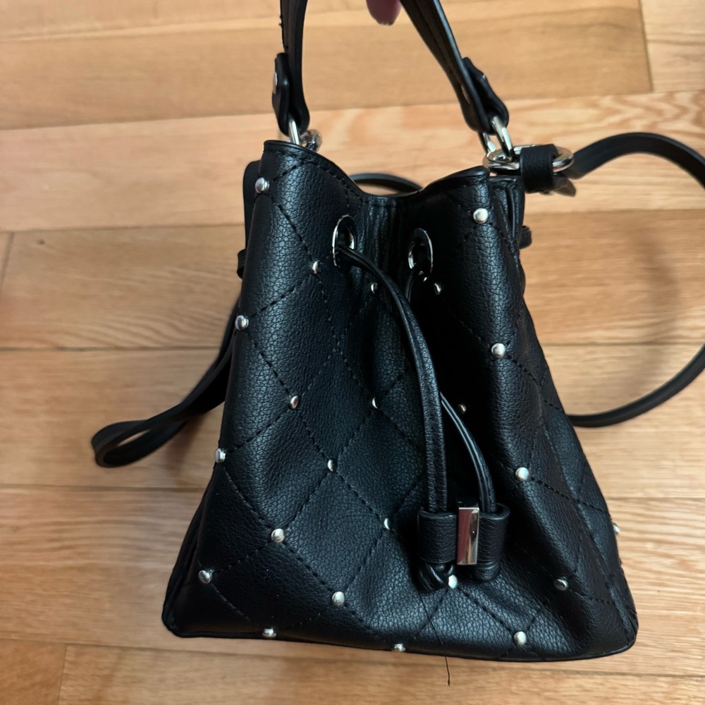 Zara Black Quilted Shoulder Bag with Silver Studs